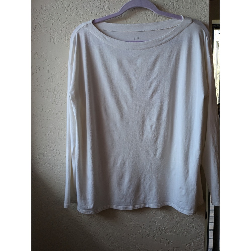 J. Jill Luxe Supima Boat Neck Tee White Long Sleeve Cotton Modal Top Medium
